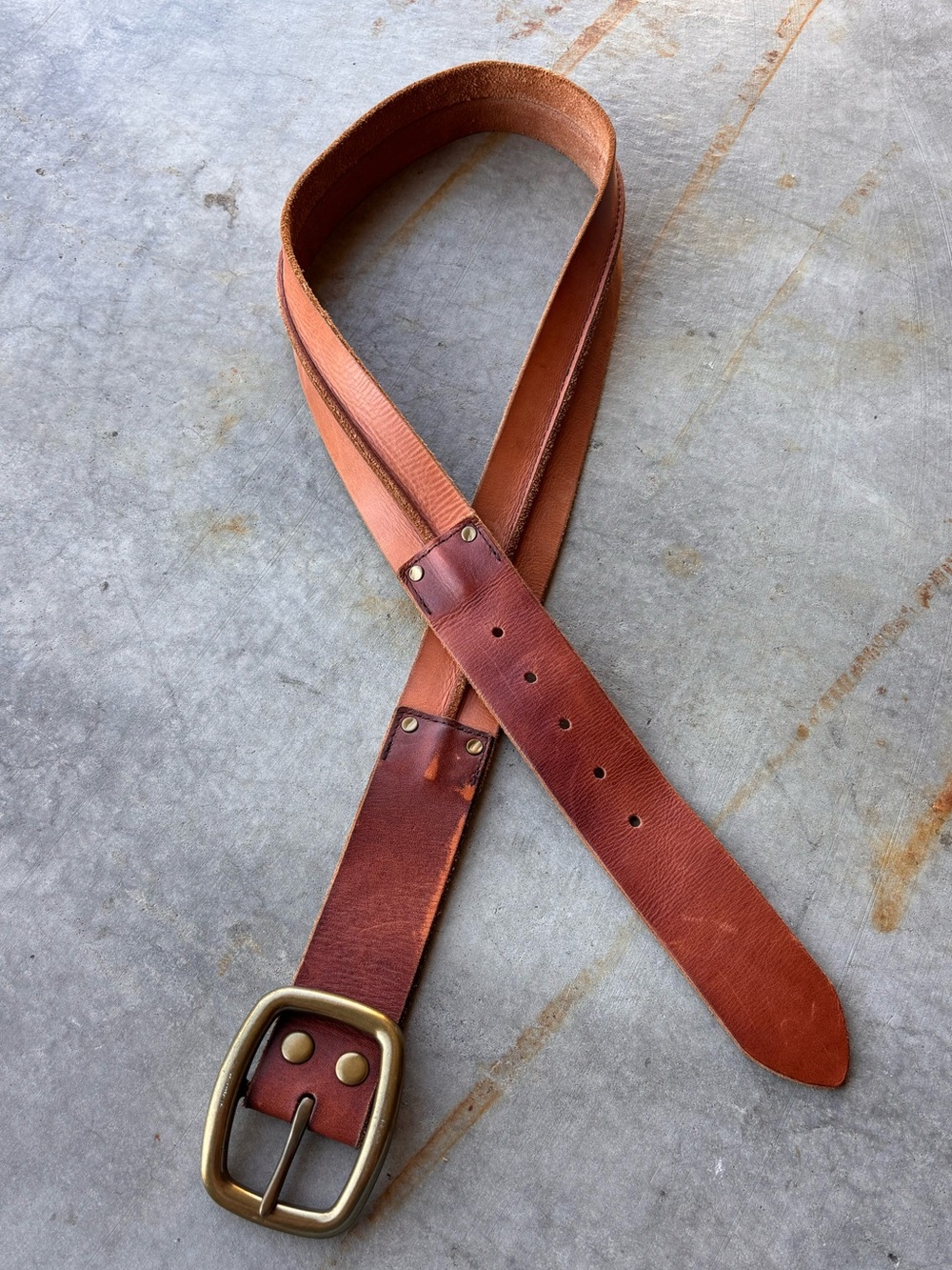 Lucky Brand Vintage Leather Belt Brass Buckle Western Americana Boho size 38